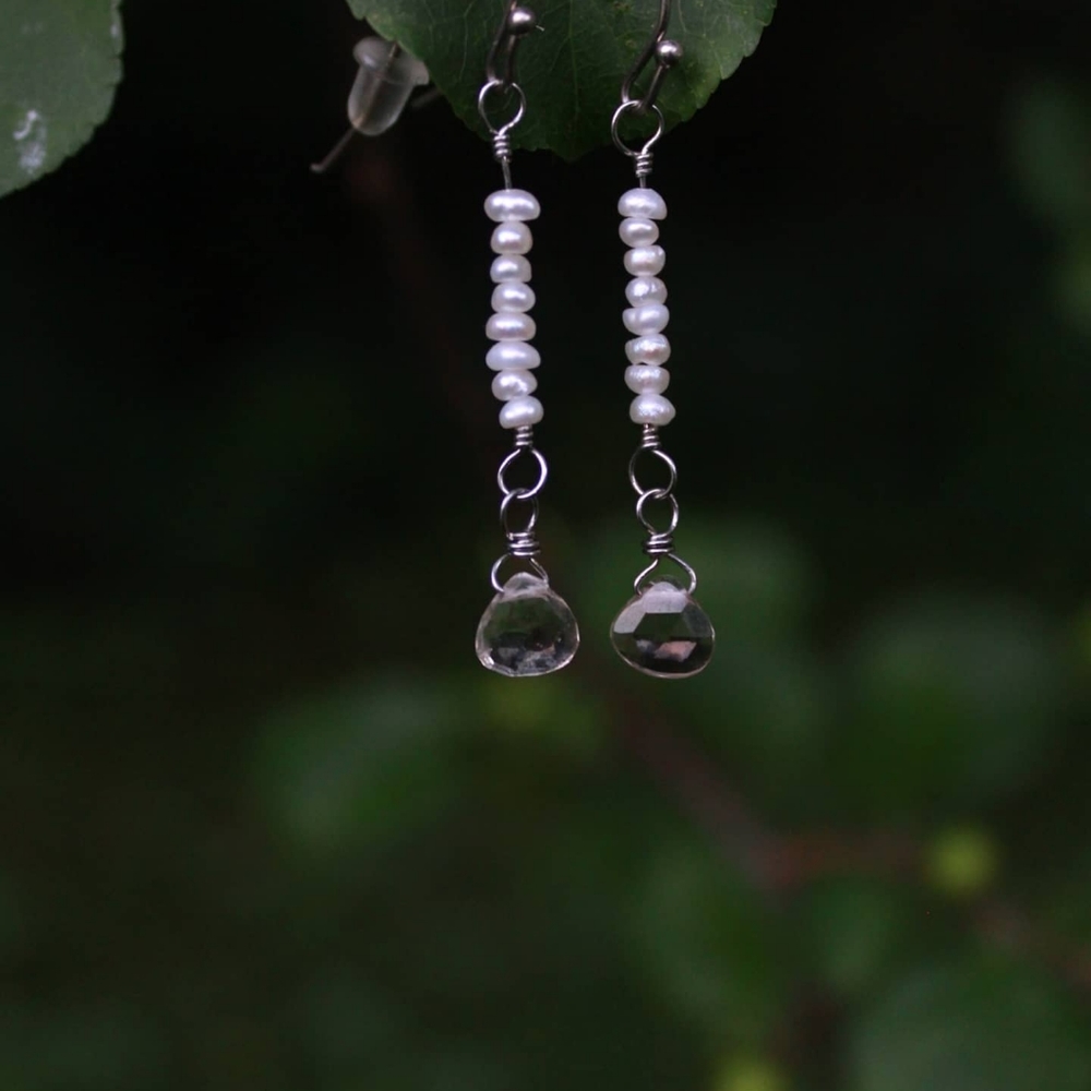 Pearl and imperial topaz in stainless steel hooks